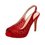 DREAM PAIRS Women's High Heels Platform Dress Rhinestones Peep Toe Pumps Shoes, Red/Suede, 7