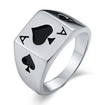 AmDxD Jewelry Stainless Steel Wedding Rings for Men Rectangle Poker Spade A Silver Ring Size P 1/2