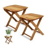 Pack of 2 Small Folding Tables, Outdoor Wood Coffee Table, Portable Side Table, Patio Folding Table, Small Wooden Folding Table (Natural, Oval-12in Height)