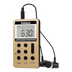 Retekess V112 Portable AM FM Radio, Pocket Radio with 3.5mm Earphone Jack, Mini Transistor Radio, Rechargeable Radio with Sleep Timer(Gold)