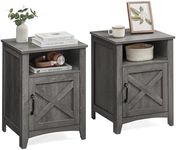 VASAGLE Farmhouse Nightstand with Barn Door, Set of 2, Bedside Table with Storage, Side End Table, Night Stand with Open Compartment, for Bedroom, Misty Gray ULET809G68