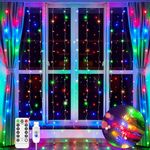 Curtain Fairy Lights Indoor Outdoor 200 LED 2 mx2 m Waterfall Plug in String Lights Waterproof Window Lights USB, Remote Timer 8 Modes for Bedroom Wall Wedding Party Xmas Decoration Multicolor