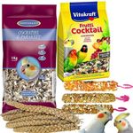 Cockatiel Food Bundle Containing Cockatiel Mix 1 kg, Frutti Cocktail 250g, Cockatiel Treats Sticks x3, Millet Spray x6