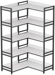 Aquzee 5 Tier L Shaped Corner Bookshelf Bookcase, Space-Saving Shelves for Home and Office Storage, White