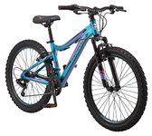 Mongoose Flatrock 21-Speed Hardtail Mountain Bike, 24-Inch Wheels, for Boys Girls Men and Women, Front Suspension, 14.5-Inch Lightweight Aluminum Frame, Teal