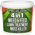 Pro-Kleen 4 in 1 Weed and Feed Lawn Treatment with Moss Killer - Greens Grass, Kills Weeds & Moss & Fertilises Grass - Apply from May-August - Covers up to 78m2 - (2.5kg)
