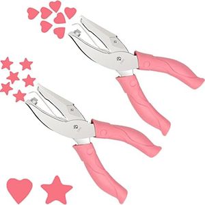 2 Pieces Handheld Hole Paper Punch, Pletpet Heart Hole Punch + Star Hole Punch 1/4 Inch Metal Single Hole Paper Punch, with Soft-Handled for Tags Clothing Ticket (Heart+Star) (Star+Heart)