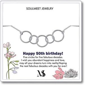 SOULMEET 50th Birthday Gifts for Women, Sterling Silver Five Circles Bracelet for Her, 5 Decades Jewelry 50 Years Old