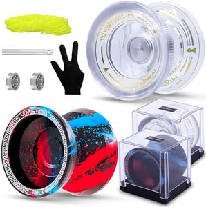 YOYOSTUDIO Dual Purpose Yoyos Pack of 2, Metal Yoyo T16 & Plastic Yo Yo P1 Crystal White Responsive Yo Yo for Kids Adults with Unresponsive Yoyo Bearings Kit for Pro Yoyos Tricks + 10 Strings + 2 Case
