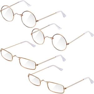 4 Pairs Old Man Costume Glasses Gold Santa Eyeglasses Gold Square Round Glasses