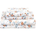 Floral Queen Sheet Set Orange Flower Sheets Printed Sheets - 4 Piece Soft Microfiber Patterned Fitted Sheet with 15" Deep Pocket