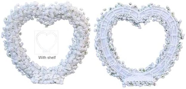 Angela flower White Wedding Arch Flower Arrangement with Fabric Base + 6.56ft Heart Shaped Dual Tube Metal Wedding Arch Backdrop with Base, Floral Add Stand, Marriage Proposal Backdrop Decor