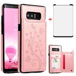 Phone Case for Samsung Galaxy Note 8 with Tempered Glass Screen Protector and Card Holder Wallet Cover Stand Flip Leather Cell Accessories Glaxay Note8 Not S8 Galaxies Gaxaly Cases Women Rose Gold