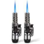 Jet Flame Lighter 2 Pack Windproof Butane Torch Lighter Refillable With Big Visible Gas Tank for BBQ, Candles, Camping, Hiking, Outdoors, Gifts for Men (Without Butane)
