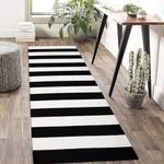 KOZYFLY Black and White Striped Runner Rug 2x6 Ft Washable Hallway Runner Rug Farmhouse Kitchen Rug Hand Woven Cotton Indoor Outdoor Rug for Kitchen Hallway Bedroom Laundry Room