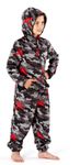 Boys Camo Print Warm Fleece Onesie All In One Pyjama Nightwear 9-10 Years Grey