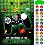 WERNNSAI Pin The Button on The Controller Party Games - Video Game Party Supplies for Kids Boys 21" x 28" Game Poster with 24 Pcs Reusable Stickers for Birthday Party Family Classroom Activities