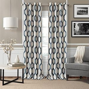 Elrene Home Fashions Renzo Ikat - Cortina geométrica para oscurecer la habitación, Cortina para Sala de Estar y Dormitorio con Ojales, 52 x 95 Pulgadas, 1 Panel, Color índigo