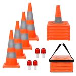 WHDZ 28 inch Collapsible Traffic Cones with LED Light Multi Purpose Pop up Reflective Safety Cones 4 Pack Orange