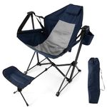 KOTEK Hammock Chair, Portable Camping Chair with Retractable Footrest, Adjustable Backrest, Headrest, Cup Holder & Carry Bag, Folding Rocking Chair for Outdoor Lawn Patio Travel Picnic Fishing(Navy)