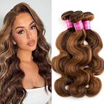 Lovenea Ombre Highlight Human Hair Bundles Brazilian Body Wave 3 Bundles 16+18+20 inch 10a 100% Virgin Brazilian Human Hair Bundles Piano Color 4/27 (16 18 20, P4/27)