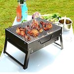 Whitecloud TRANSFORMING HOMES® BBQ Portable Charcoal Foldable Portable Grill Outdoor Barbecue Stove (LxHxB) (43.5 * 23.5 * 29) cm ITN-179-1 Black Carbon Steel Only Tandoor Without Stick