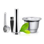 HAILASRE Reusable Coffee Capsule Compatible with Nespresso OriginalLine Machine Stainless Steel Refillable Coffee Pod Filter with Tamper and Spoon Compatible with Nespresso Coffee Maker