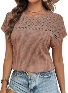 Dokotoo Womens Plus Size Summer Spring Tops for Women Crewneck Waffle Knit Short Sleeve Tunic Tops Casual Loose Fit Blouses Solid Color TShirts for Women Work 2024 Fashion Trendy Brown XXL