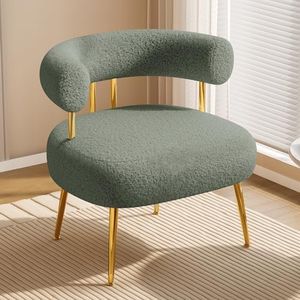 SEYNAR Mid Century Sherpa Boucle Accent Chair, Round Upholstered Barrel Arm Chair for Small Spaces, Fluffy Side Corner Sofa Chair for Living Room, Bedroom, Vanity, Office, Reading Nook(Green)