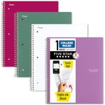 Five Star Spiral Notebooks + Study App, 4 Pack, 1 Subject, College Ruled Paper, 8-1/2" x 11", 100 Sheets, Purple, Pink, White, Green (820337-ECM)