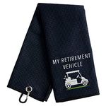 Nuree My Retirement Vehicle Funny Black Golf Towel, Embroidered Golf Towels for Golf Bags with Clip, Golf Towel for Dad, Men, Grandpa, Golf Fan Colleague Retirement Birthday Gifts