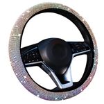 Bling Steering Wheel Cover Women Crystal Diamond Steering Wheel Cover Soft Velvet Rhinestones Wheel Protector Anti Slip Lining for Diverse Vehicle, Car, SUV, Auto and More, 15 Inch(AB Color)