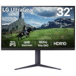 LG 32GS85Q 32 Inch QHD (2560x1440) Nano IPS Ultragear Gaming Monitor, 180Hz, 1ms, NVIDIA G-SYNC Compatible, AMD FreeSync, HDR10, Tilt/Height/Pivot Stand, HDMI X 2, Display Port, HP Out, Black