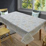 OrientalWeavers Rectangular PVC 6 Seater Large Dining Table Cloth with Beige Border Lace (60x90In) - Waterproof Anti-Slip, Spill Proof Table Protector Cover - Floral Block Print