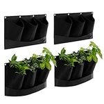 Navaris Hanging Outdoor Planters - Pack of 4 Plant Hangers for Balcony Deck Patio Porch Railing Garden Plants Herbs Flowers - 3 Pocket Felt Planters