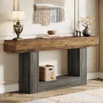 Tribesigns 63" Console Table, Farmhouse 2-Tier Entryway Table with U-Shaped Base, Narrow Long Wood Sofa Table Behind Couch Table for Living Room, Hallway, Foyer, Vintage Brown & Gray