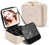 EXLIFBAG Makeup Bag with Led Mirror, Portable Travel Makeup Bag, Makeup Bag Organizer, Cosmetic Bag (Beige)