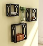 Home Sparkle MDF Wooden Wall Shelves 3 Set Decorative Wall Mounted Cube Shelves Rack Ideal for Decoration in Living Room, Bedroom & Wall Floating Bookshelf (Black)