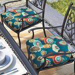 Magpie Fabrics Outdoor/Indoor Tufted Seat Cushion with Ties Set of 2, 19"x19" Waterproof Patio Chair Pads Tatami for Room Garden Balcony Office Decor(Heronsbill Turquoise Green)