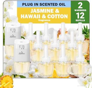 DERDUFT Plug in Scented Oil Starter Kit, 2 Warmers + 12 Refills, Scented and Essential Oils for Home and Bathroom, Jasmine, Hawaiian, Cotton, Essential Oils, 7.92 Fl Oz