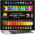 KOLOR KINGDOM Acrylic Paint Set 24 Colours Canvas Paint Kit with 3 Paint Brushes for Crafts,Kids Paints, Paper, Rock Painting, Wood,Ceramic & Fabric Vibrant Colors (24 X 12ML)