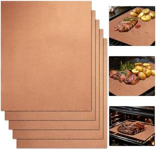 RAINFLOW 5 PCS Copper Grill Mats for Outdoor Grill - Teflon Non-Stick BBQ Accessories Reusable and Easy to Clean Grilling Mats for Gas Charcoal Electric 15.75 x 13 Inch