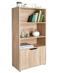 spot on dealz® 3 Shelves Cube Storage Shelving Unit 2 Doors Living Room Furniture Bookcases and Shelving Units Wooden Cabinets Book Shelf Narrow Display Cupboard Oak Finish