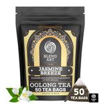 Jasmine Oolong Tea 50 Pyramid Tea Bags High Mountain Oolong Tea Bags Light & Floral Whole Loose-Leaf Tea Bags Hot Brew, Iced Or Kombucha Tea Resealable Ziplock Pouch