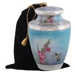 Hummingbird Cremation Urn, Handcrafted Metal Urn for Human Ashes, Adult Cremation Urn with Velvet Bag