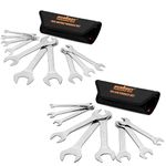 HORUSDY Thin Open End Wrench Set | Bike Wrench Set with Rolling Pouch | 19-Piece SAE & Metric | CR-V Steel | 1/4" to 1-1/16" & 5.5mm to 27mm for Mechanics