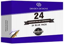 Dryden Designs Fountain Pen Ink Cartridges - Set of 24 Blue Ink CARTRIDGES - Short International Standard Size - Disposable and Generic Ink Refill Cartridges - Perfect for Calligraphy