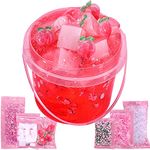 Premade Crystal Slime Peach Pink Jelly Cube Glimmer Crunchy Slime, Includes 6 Sets of Slime Add-ins, Party Favors for Kids, Sensory and Tactile Stimulation, Stress Relief, for Girls & Boys