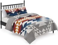 Pendleton Explorer Queen Quilt Bedding Set with 2 Shams Luxury Cotton Bedding, Lightweight Quilted Bedspreads, Coverlet for Bed, Aztec & Western Quilt, Machine Washable, Full/Queen, Blue Grey Multi