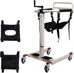 NOIRR Patient Lift Transport Wheelchair for Home, Portable Bathroom Shower Chair Manual Lift w/180° Split Seat & Cushion, Bedside Commode Transfer Aid for Disabled Elderly Handicapped